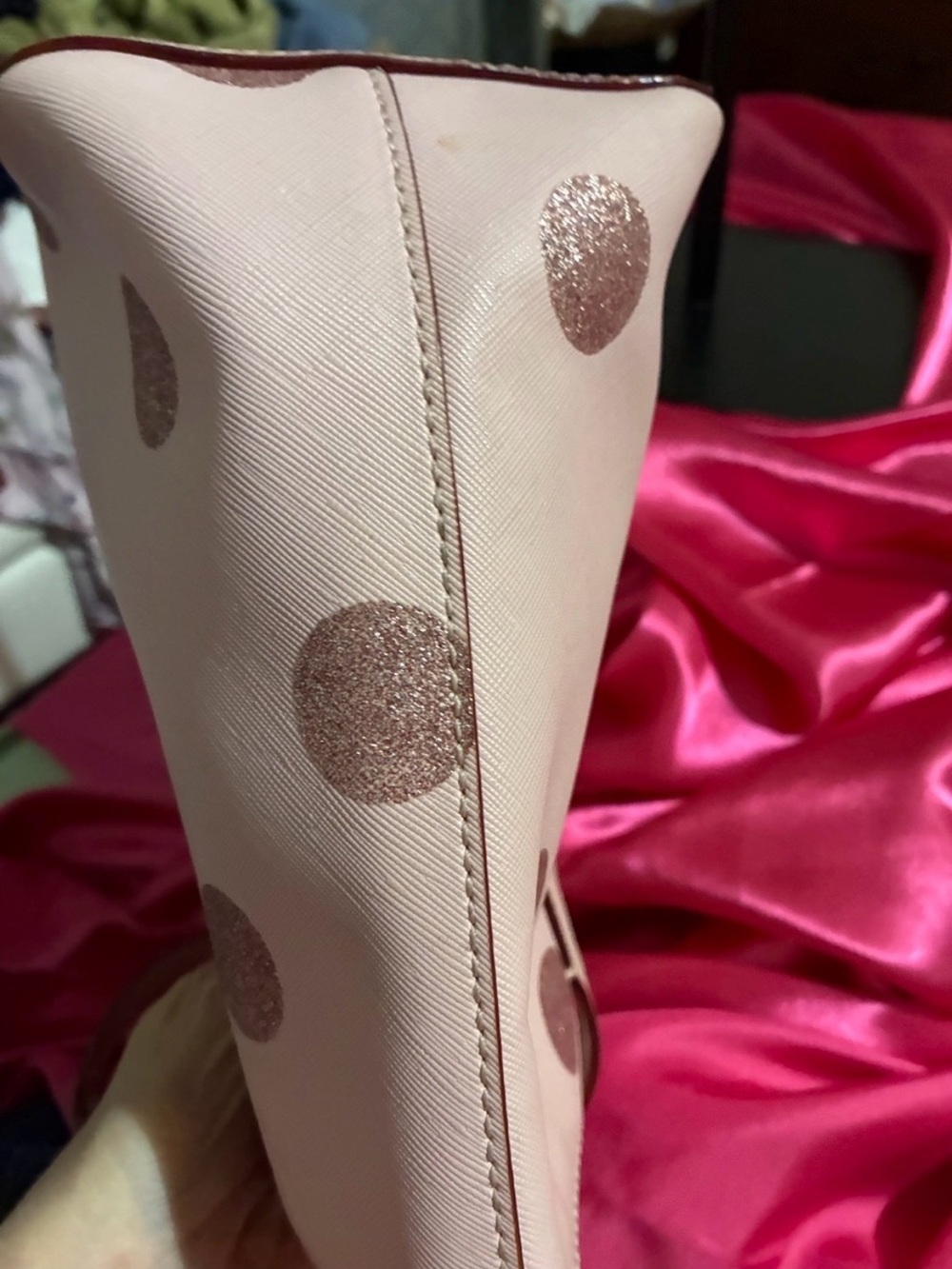 FUC Rehab Kate Spade Pink Polka Dot Tote Bag - Glitter Accent - Picture 9 of 12
